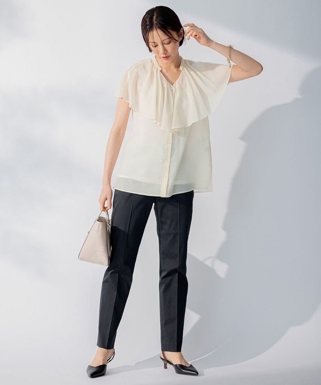 自由区 【洗える・XSサイズあり】キュプラコットンブロード ブラウス ベージュ系