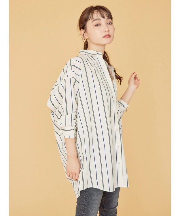 AMERICAN HOLIC ドビーストライプシャツチュニック Stripe Ivory