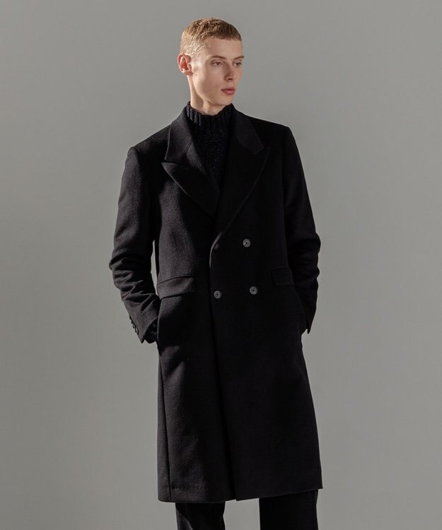 JOSEPH HOMME 【WEB限定】グロッシーウール　ダブルブレストチェスターコート ブラック系