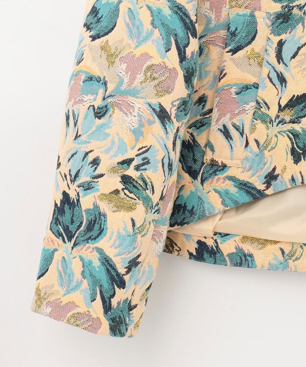 GRACE CONTINENTAL フラワージャガードノーカラージャケット イエロー