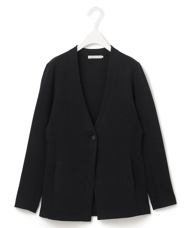 ICB 【洗える】シンセティックヤーンスムース ニットジャケット ブラック系