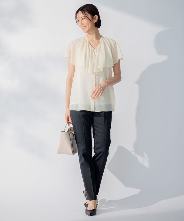 自由区 【洗える・XSサイズあり】キュプラコットンブロード ブラウス ベージュ系