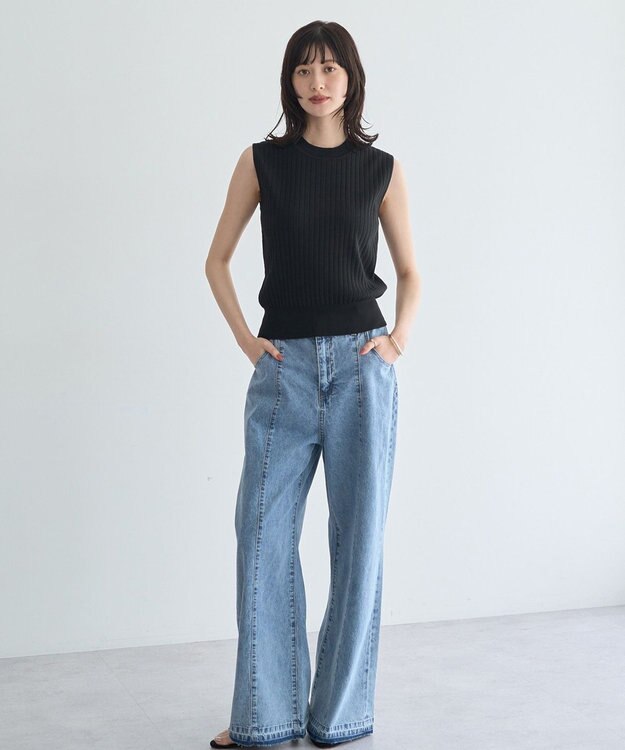 YECCA VECCA 【マシンウォッシャブル】ノースリーブリブニット Black