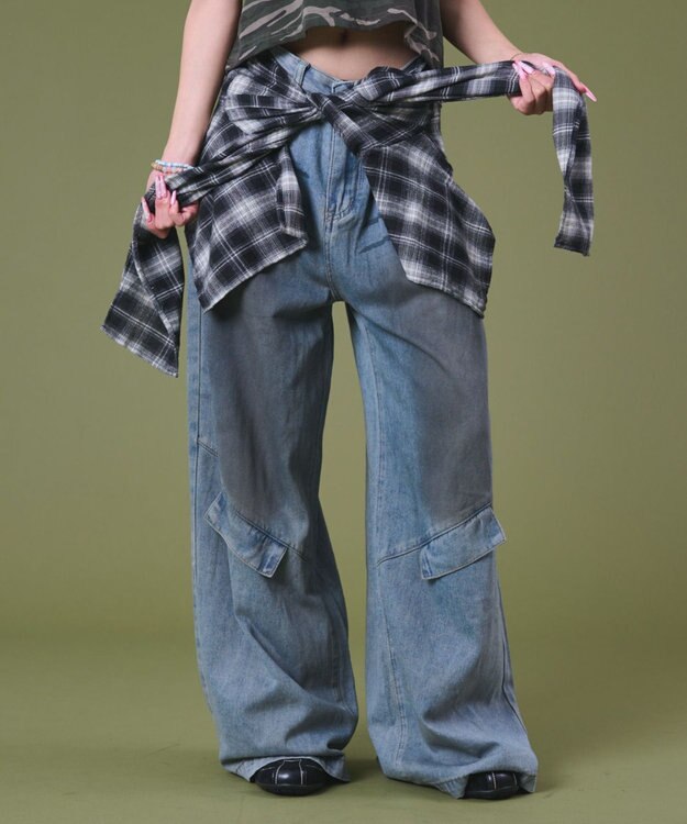 WEGO フェイクシャツスリーブデニム ブルーチェック1