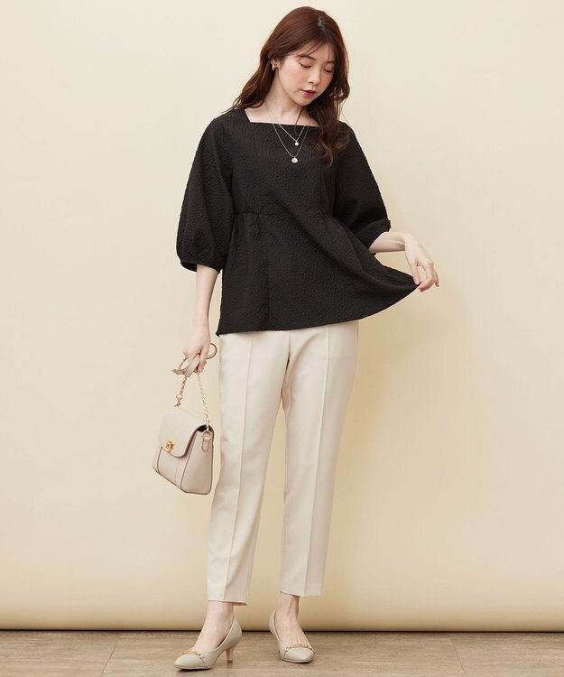 ANY SIS S 【洗える】フラワーエンボス ブラウス ブラック