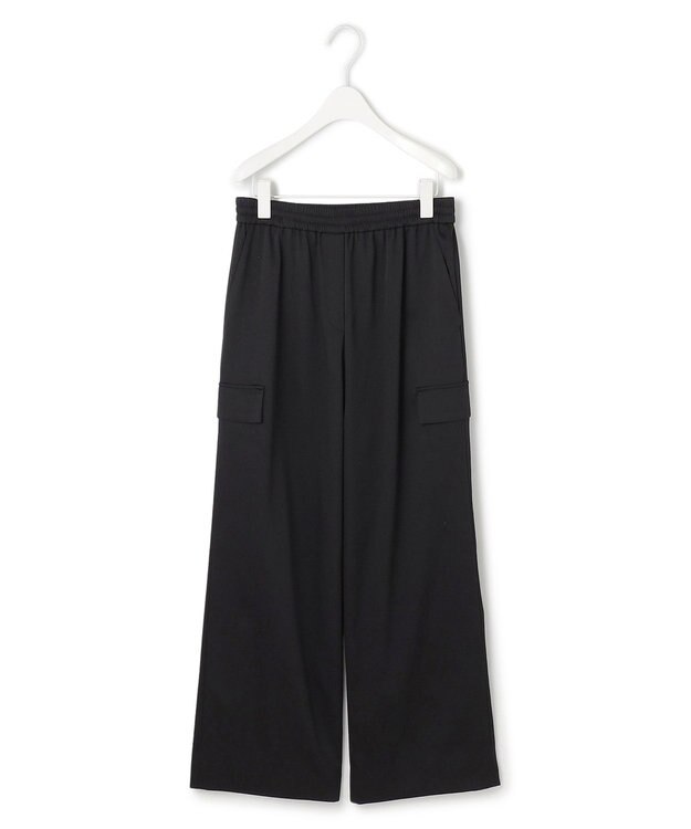 ICB 【洗える】ウォームサテン ワイドストレートカーゴパンツ ブラック系