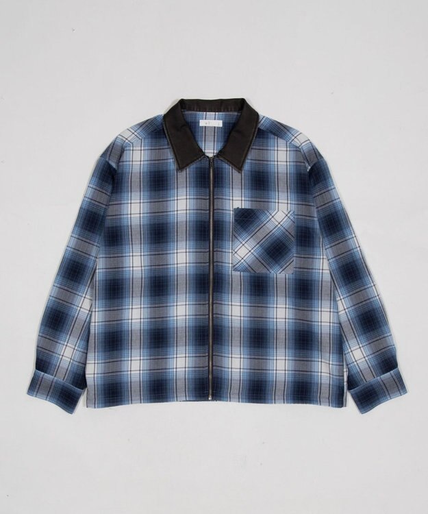 WEGO 【ユニセックス着用ITEM】オンブレチェックシャツジャケット ブルーチェック1