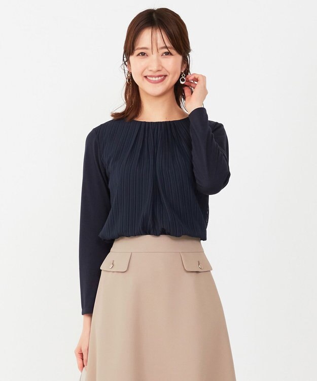 ANY SIS L 【吸水速乾・UVケア】コンフォートジャージー シフォンコンビ カットソー ネイビー