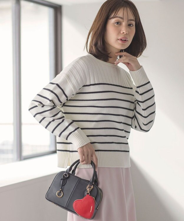 組曲 華奢見え パネルボーダーニット オフ×ブラック系1