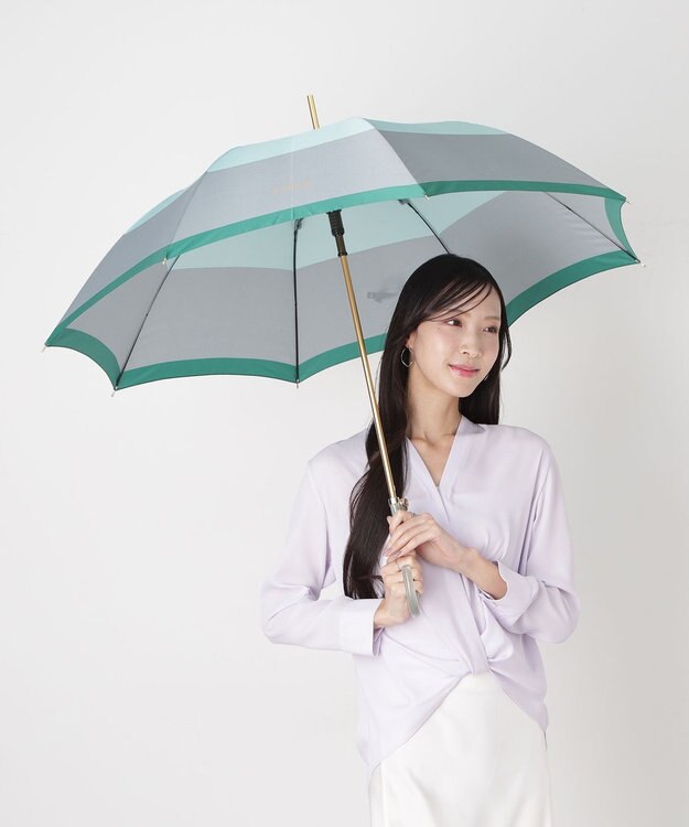 MOONBAT FURLA(フルラ) カラーボーダー 雨傘 長傘 大きめ 耐風  60cm 日本製 ミントグリーン