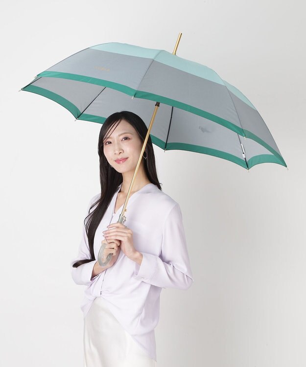 MOONBAT FURLA(フルラ) カラーボーダー 雨傘 長傘 大きめ 耐風  60cm 日本製 ミントグリーン