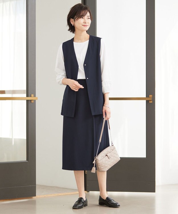 J.PRESS LADIES 【洗える】Hari-Puru jersey ジレ ネイビー系