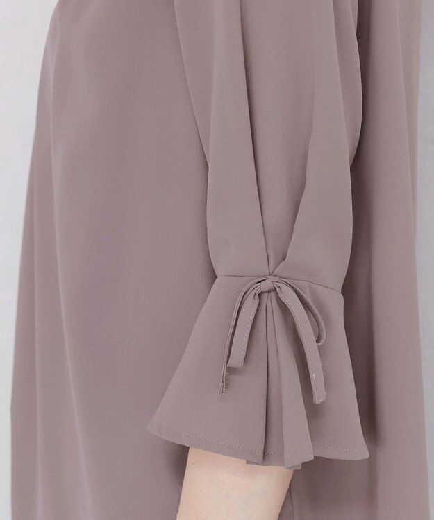 Tiaclasse L 【洗える】リボン付きタックスリーブチュニックブラウス グレージュ