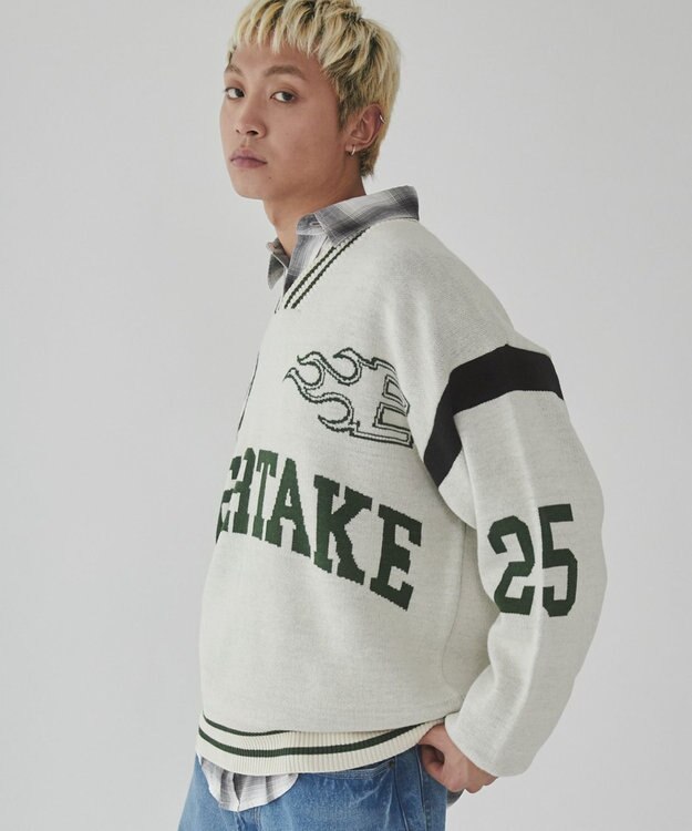 WEGO 【ユニセックス着用ITEM】ラインリブゲームロゴプルオーバー ホワイト