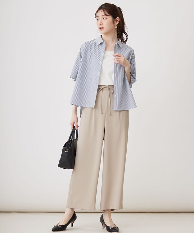 ANY SIS S 【洗える】クロップド シャツ ブルーベースストライプ