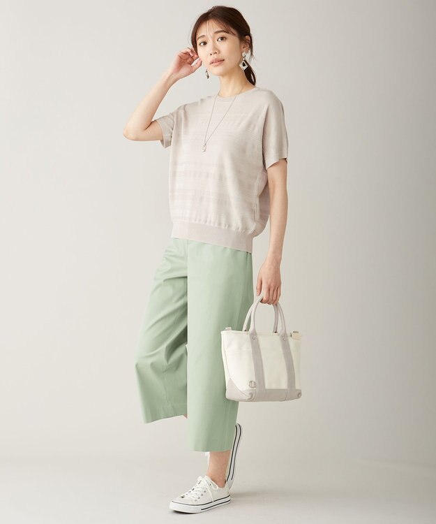 J.PRESS LADIES 【シワになりにくい】コットンフィッティーシャーク ワイドパンツ ライトグリーン系