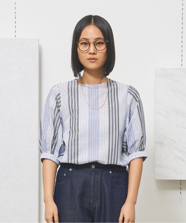 J.PRESS YORK STREET 【WOMEN】マルチストライプ ブラウス ブルー系1