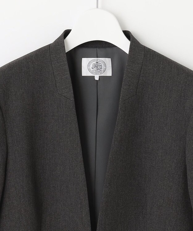 J.PRESS LADIES S 【洗える】アルガンシルク ノーカラー ジャケット グレー系
