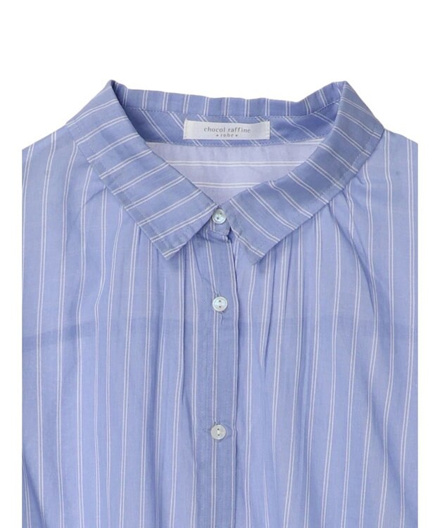 Green Parks インド綿 ボイルゆったりシャツ Stripe Sax