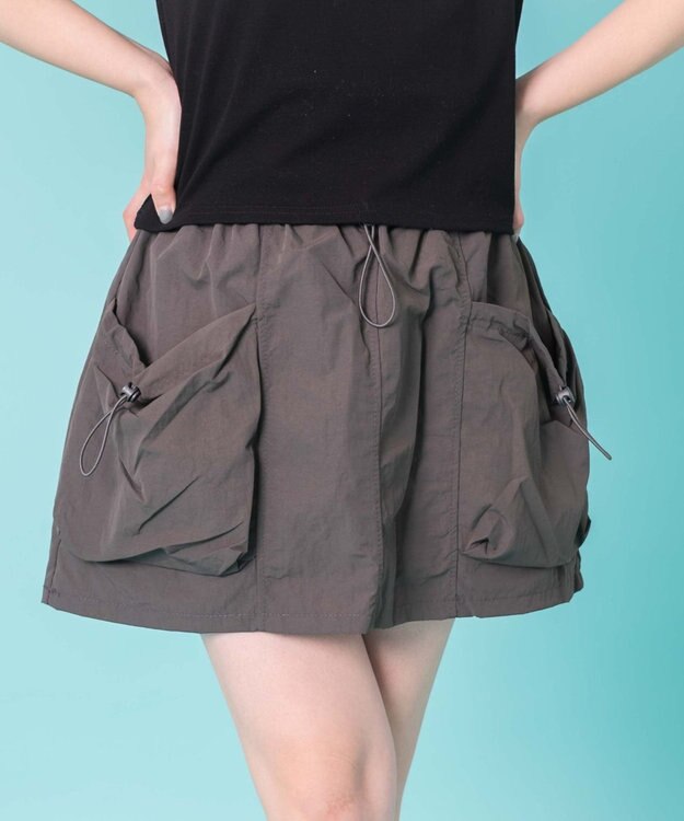 WEGO ドローコードナイロンミニスカパン グレー
