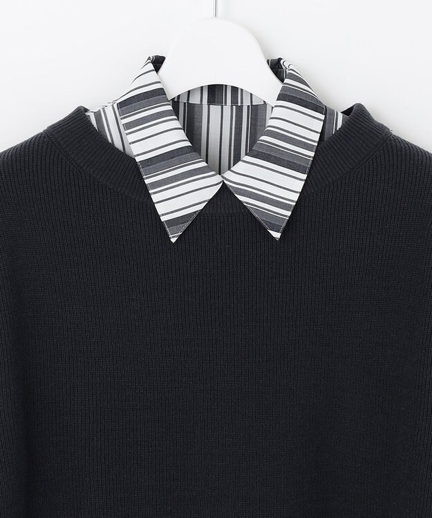 自由区 【洗える/セットアイテム】ウールブレンドベスト×ストライプワンピ ネイビー系1