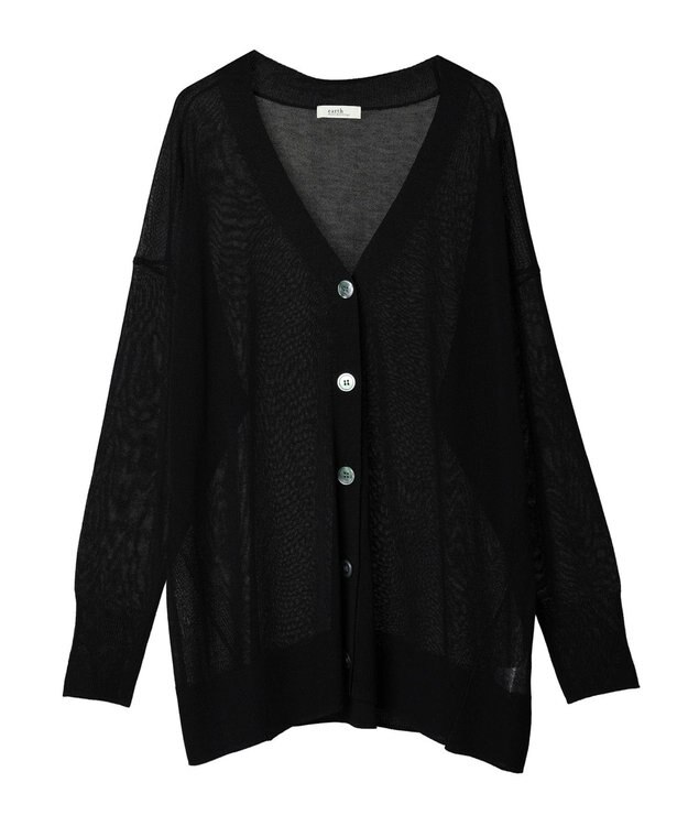 earth music&ecology シアーＢＩＧカーディガン Black