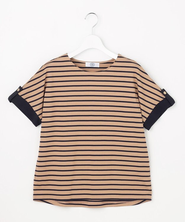J.PRESS LADIES L 【一枚で着映え】バイカラーボーダー クルーネック カットソー キャメル系