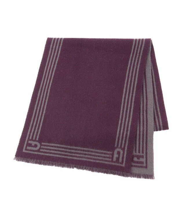 MOONBAT FURLA ウール100%リバーシブルジャカードマフラー/幅40cm ダークパープル