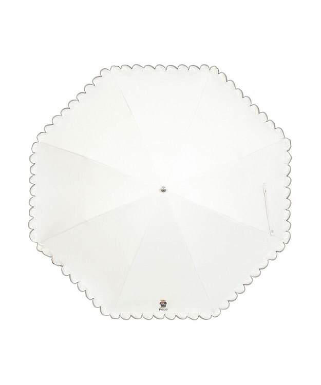 MOONBAT 【WEB限定/遮光率100%/遮熱/UV】POLO RALPH LAUREN（ポロ ラルフローレン）晴雨兼用日傘 ワンポイント ポロベア刺繍 フリル 折りたたみ傘 長折タイプ オフホワイト