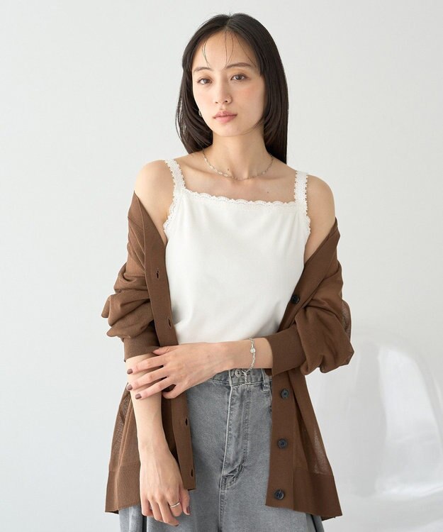 earth music&ecology カップ付レースキャミソール Off White