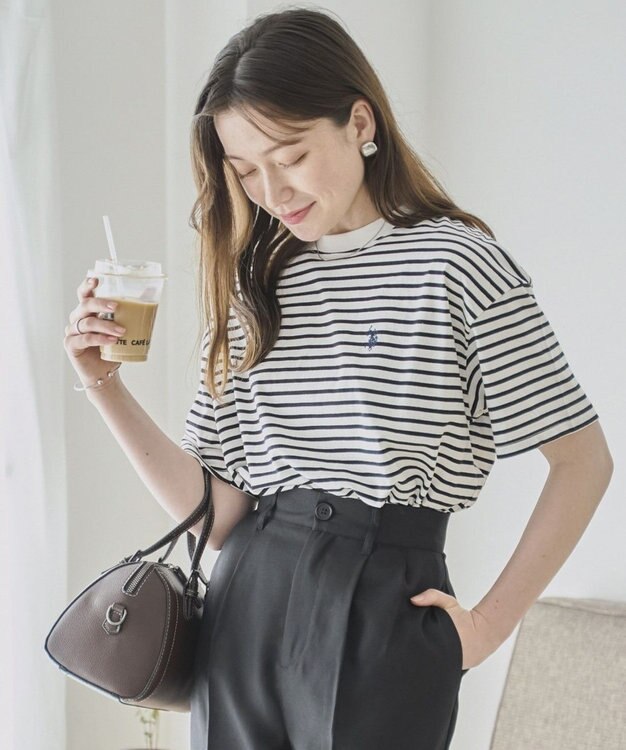 WEGO 【洗える/綿100%】USPOLOワンポイントTシャツ ホワイトボーダー