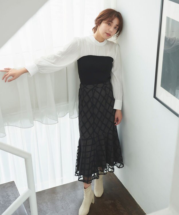 Feroux 【洗える】ビスチェドッキングニット プルオーバー ブラック系