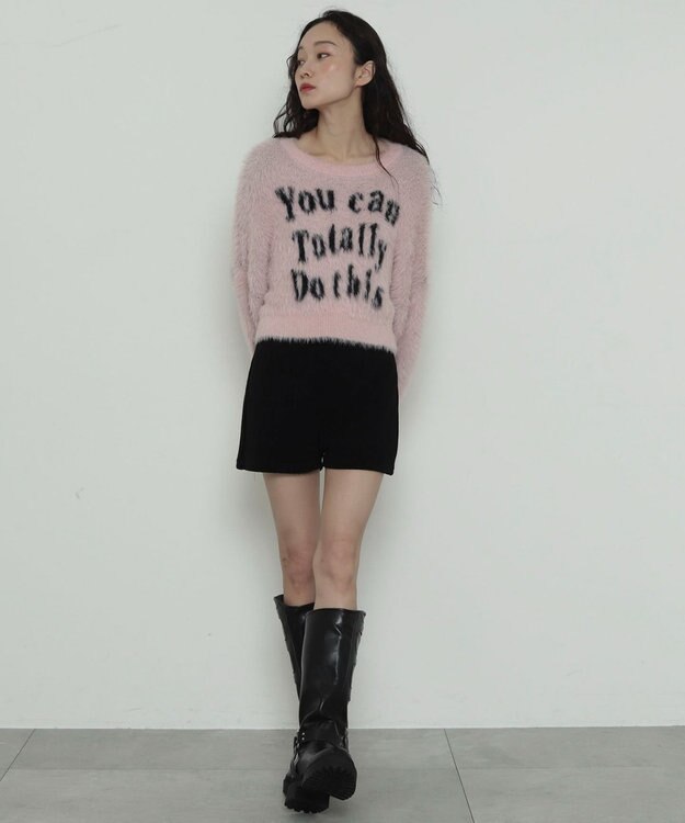 WEGO ロゴシャギーショートニット ピンク