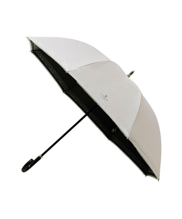 MOONBAT 【遮光率100％/遮熱/UV】LANVIN en Bleu (ランバン オン ブルー)晴雨兼用日傘 ピコレース シルバーラメ刺繍 長傘 キャメル