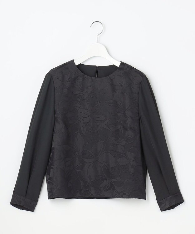 自由区 L 【カタログ掲載・セットアップ対応】フラワーオパールプリントブロッキング ブラウス ネイビー