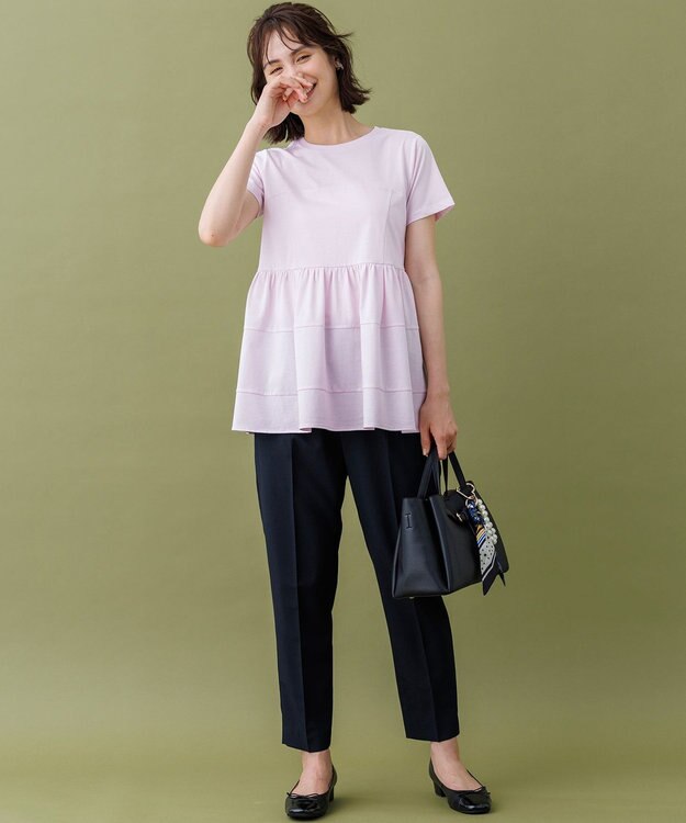 組曲 【ご好評により新色追加/WEB限定】プレーティング天竺ビスチェ風ティアード Tシャツ ピンク系