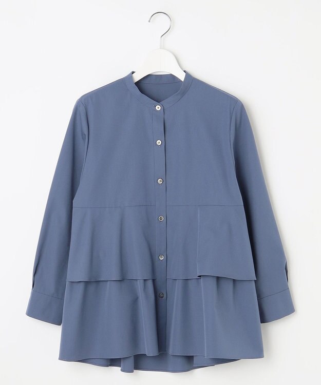 自由区 S 【洗える】コットンティアード ブラウス ブルーグレー