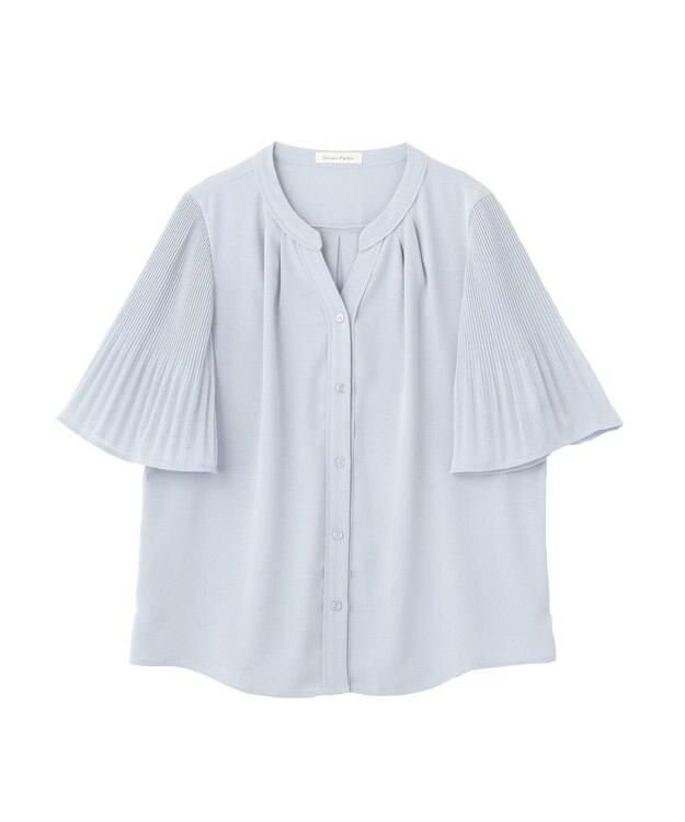 Green Parks 袖プリーツブラウス Blue Gray