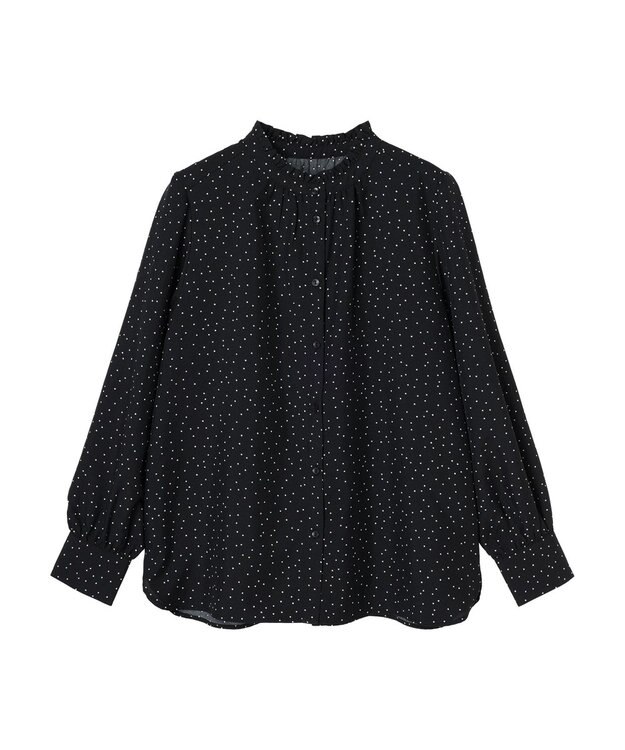 Green Parks ＢＰ　ケア楽　スタンドフリルブラウス Dot Black