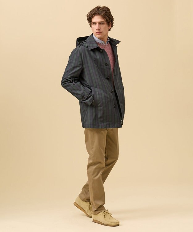 J.PRESS MEN 【オンオフ兼用 / ストレッチ / 撥水 / 洗える】トリコット3レイヤーバルマカンショートコート / フードデタッチャブル ネイビー系3