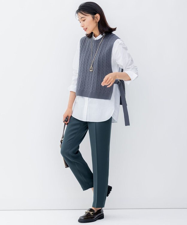 23区 S 【洗える】ドライダブルサテン ドロスト パンツ ダークグリーン系