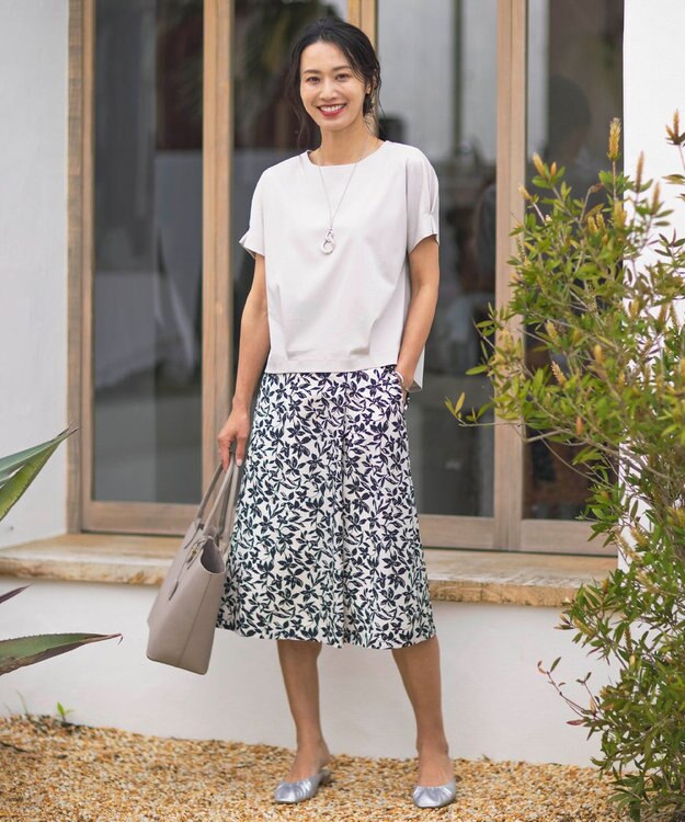 J.PRESS LADIES メタルコンビマーブル ネックレス ライトグレー系