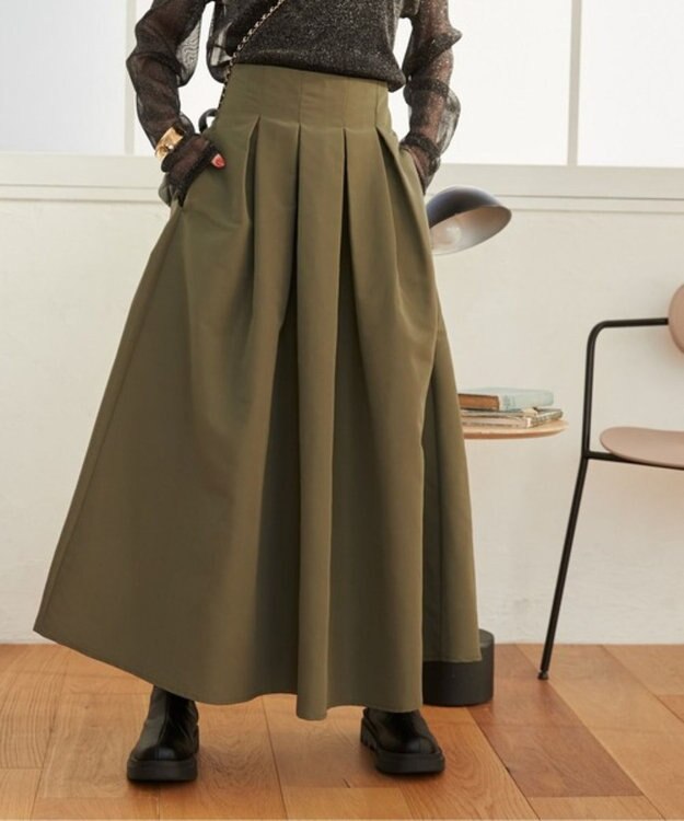 WEGO 【ANGIE VINTAGE】ハイウエストタックフレアスカート カーキ