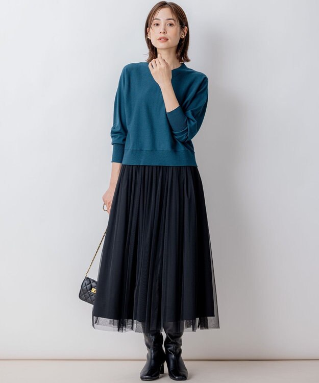 組曲 S 【WEB限定】Vネックドルマンスリーブ ニット ダークグリーン系