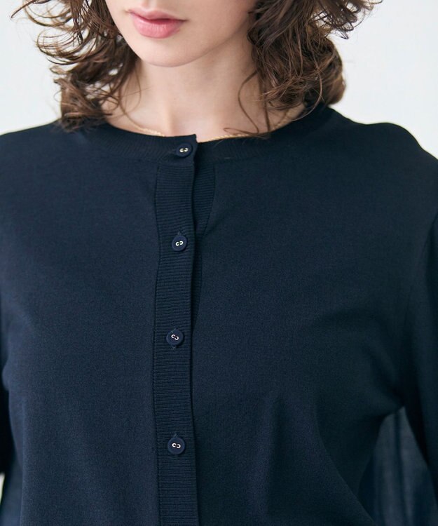 BEIGE， 【洗える】NADIA / バックオーガンジークルーネックカーディガン Navy