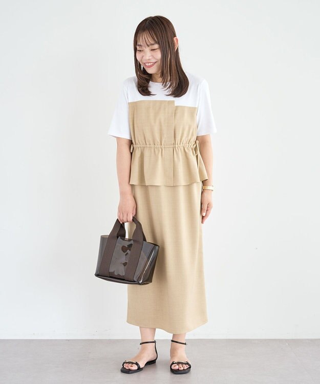 Green Parks 異素材ドッキングワンピース Beige
