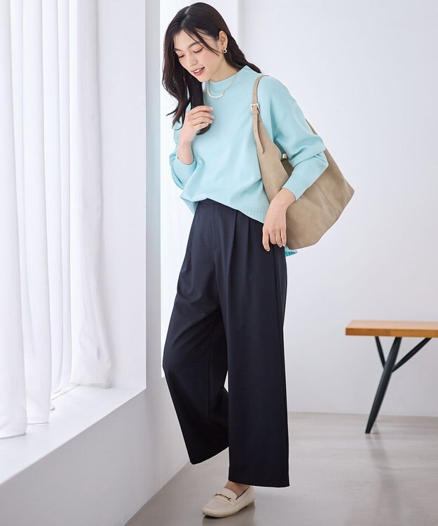 ANY イージーケアライトストレッチワイドパンツ ネイビー