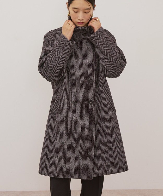AMERICAN HOLIC ヘリンボーンスタンドカラーコート Black