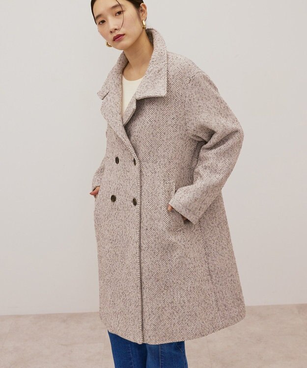 AMERICAN HOLIC ヘリンボーンスタンドカラーコート Gray