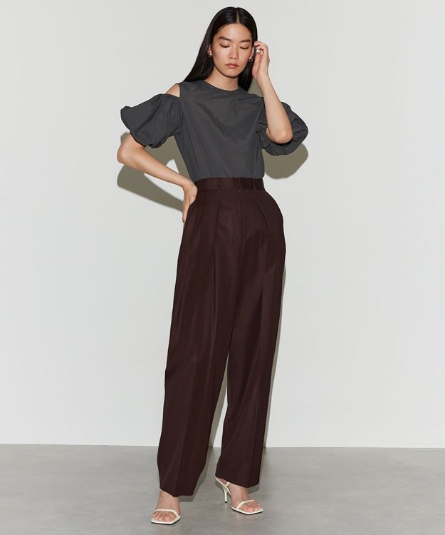 NAVE 【Nave　洗える】バルキーツイル   タックパンツ ダークブラウン系